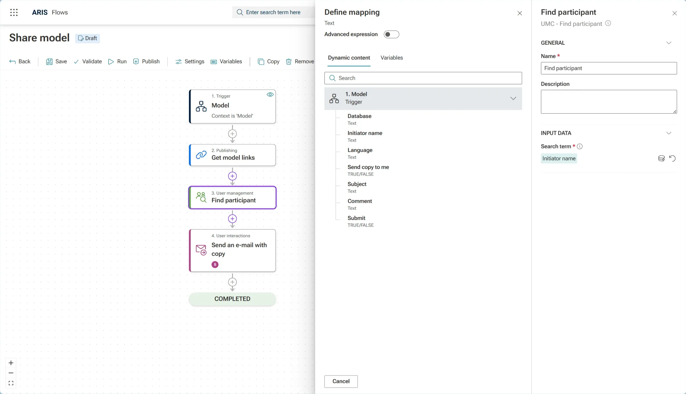 ARIS Flows - Find participant action