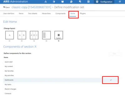 configure a dashboard for &quot;Home&quot; area