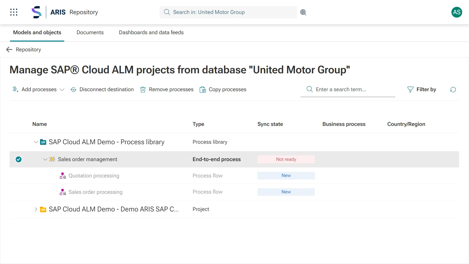 ARIS SAP Cloud ALM projects
