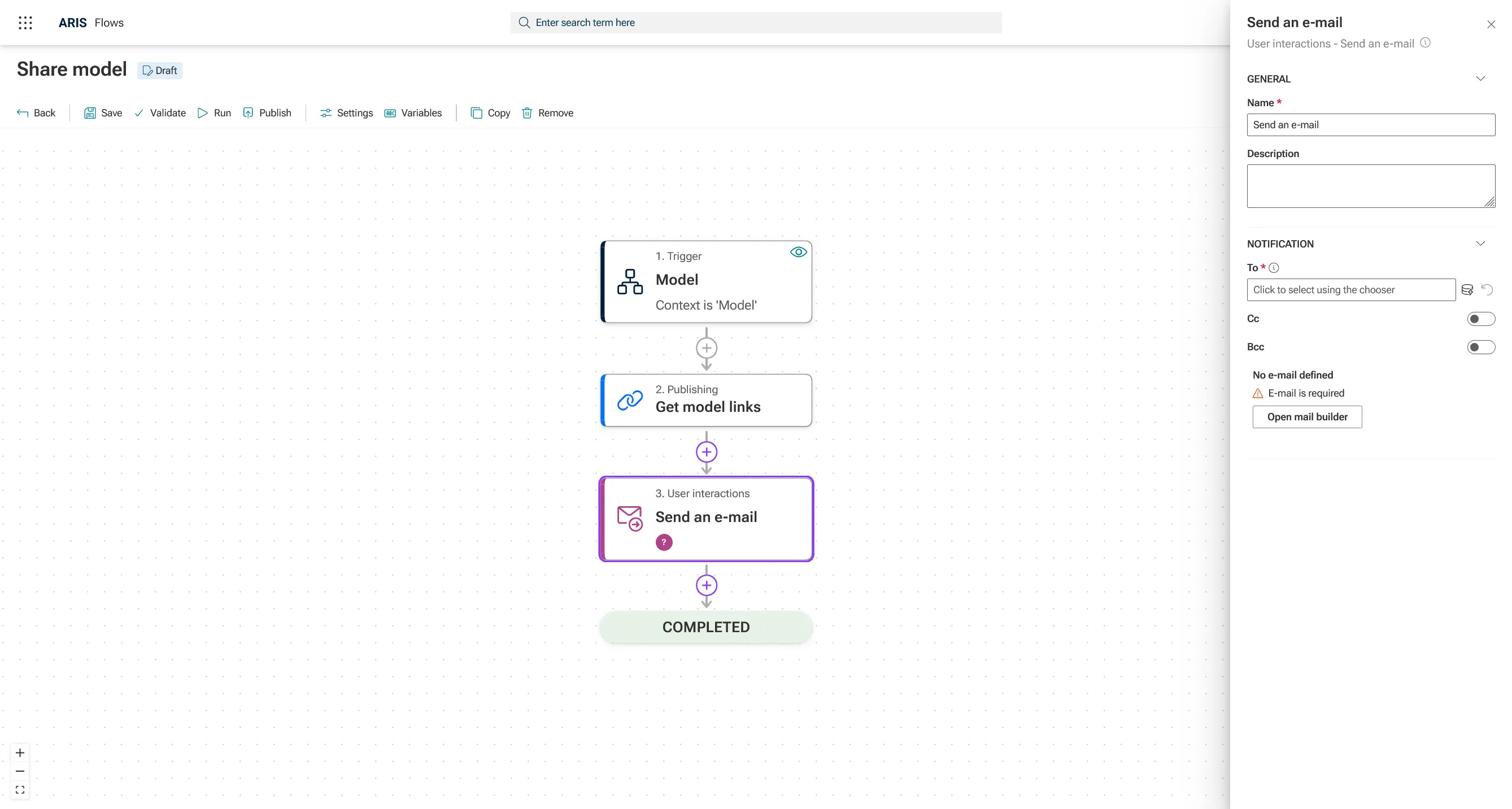 Send an e-mail action