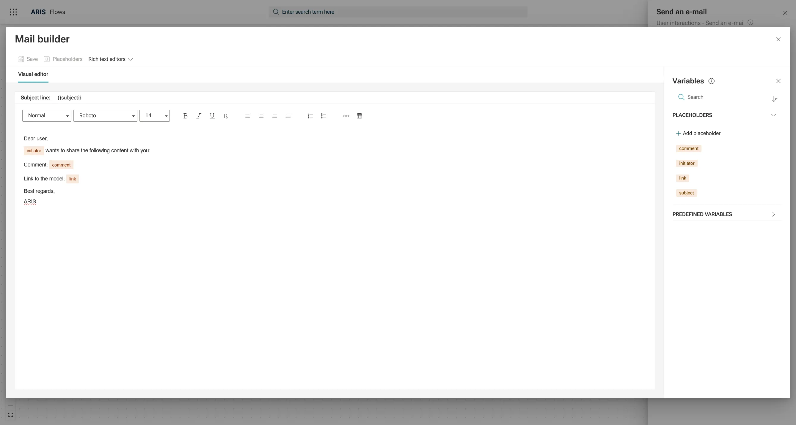 ARIS Flows - Mail builder
