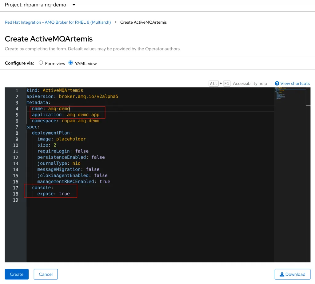 Configure the AMQ Broker instance