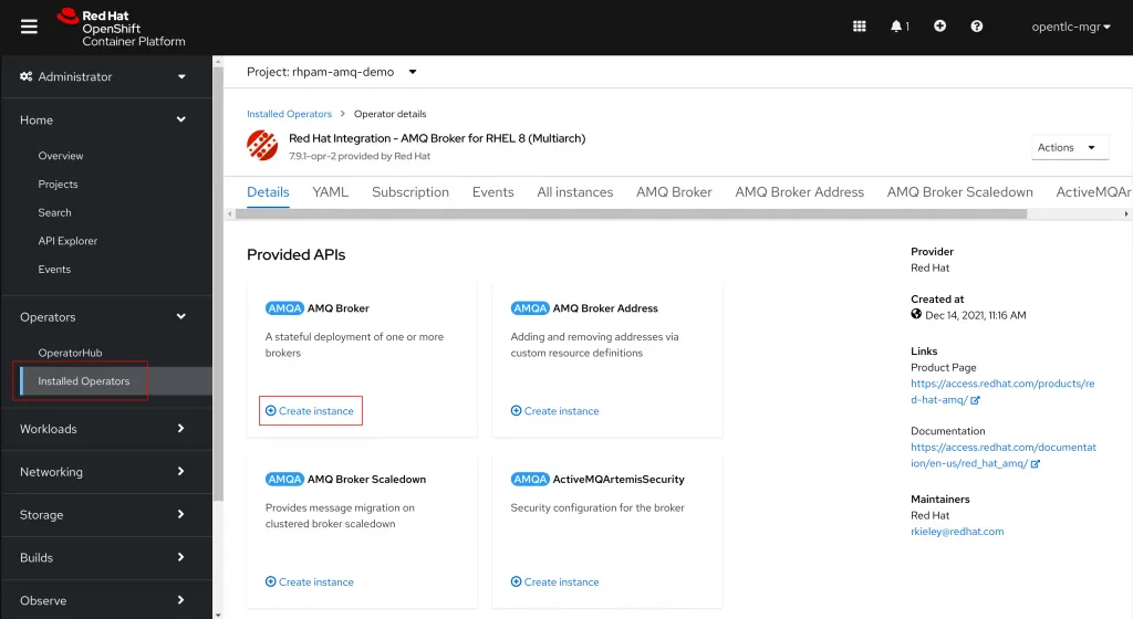 Create an AMQ Broker instance