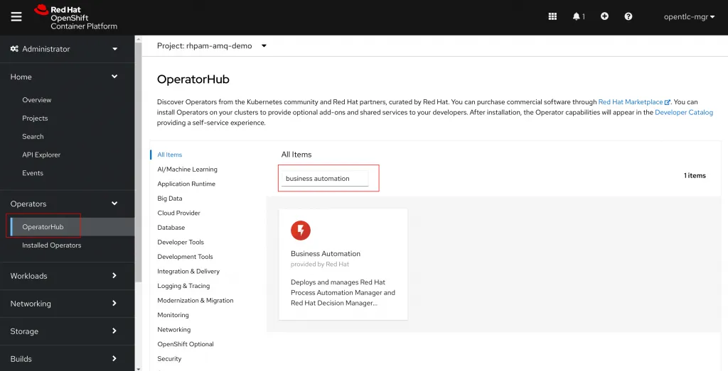 Install the Business Automation Operator