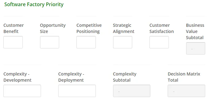 The Decision Matrix auto-calculated total value.