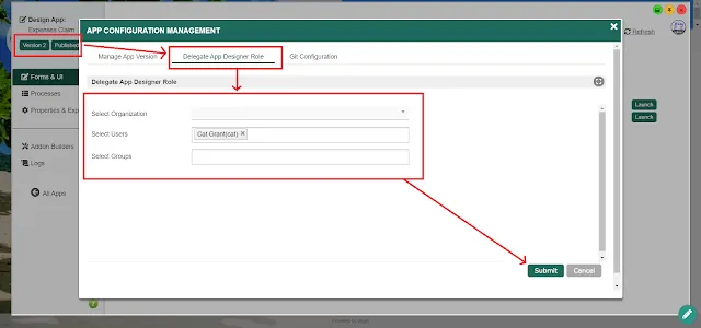 Utilize app designer delegation for IT visibility and governance