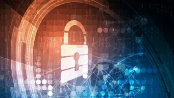 image of a padlock with computer code and grids in the background