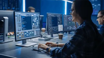 This is an image of a data owner working on a desktop with other computers in the background.