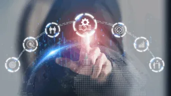 a hand reaching out to touch a digital icon that represents EDI