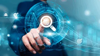This is a stylized image of an investigator starting a digital investigation on a screen.
