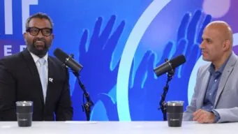 Screenshot from OpenStudio interview featuring Rajiv Krishnan with Ajit Yohannan.