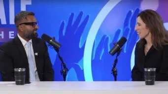 Screenshot from OpenStudio interview featuring Stephanie Waltrip with Ajit Yohannan.