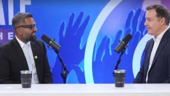 Screenshot from OpenStudio interview featuring Peter Theocharis with Ajit Yohannan.