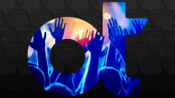 OpenText logo filled in with a crowd of raised hands