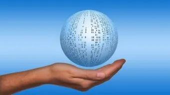 Hand holding globe with data on it. OpenText Universal Discovery and CMDB.