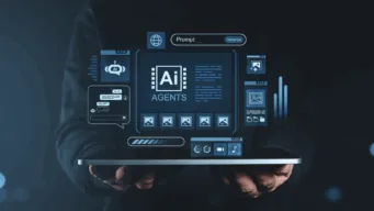 close-up shot of laptop with complex enterprise devops processes being simplified by AI for devops