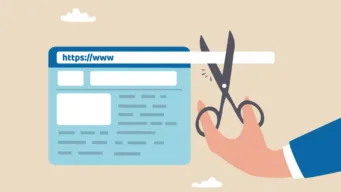 hand cutting a URL with a pair of scissors