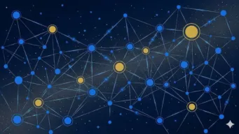 Night sky starfield with stars connected by lines. Some stars are blue some gold. OpenText Network Observability