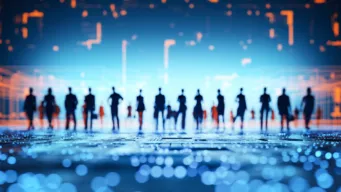 line of silhouetted business people