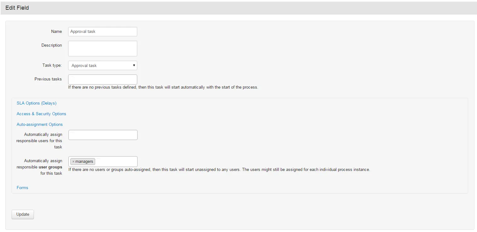 Approval task can be configured by simply adding a task of "Approval" type