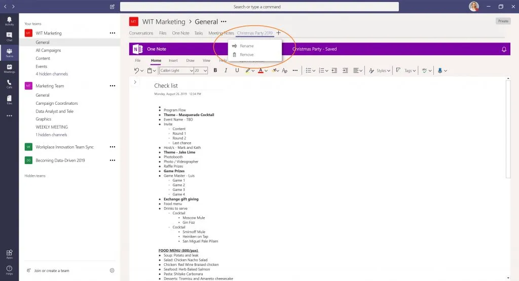 Renaming a Notebook in Microsoft Teams