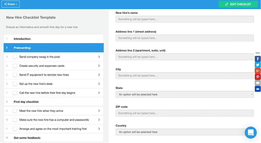 New Hire Checklist Template sreenshot