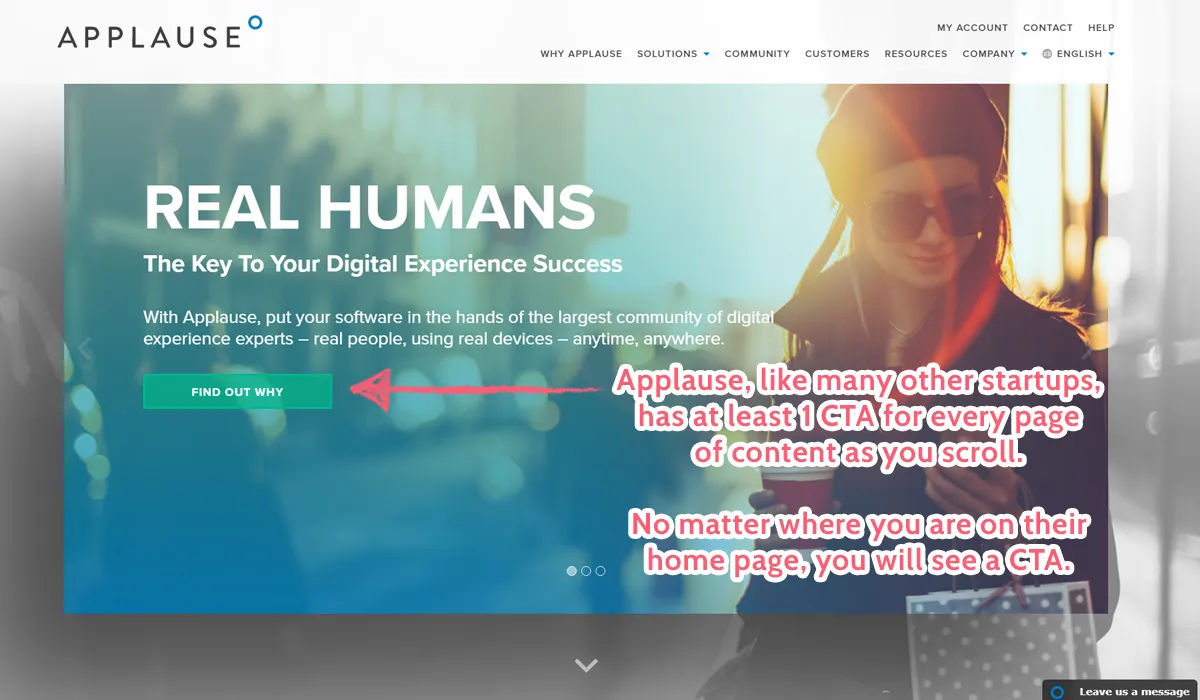best home page - applause CTAs