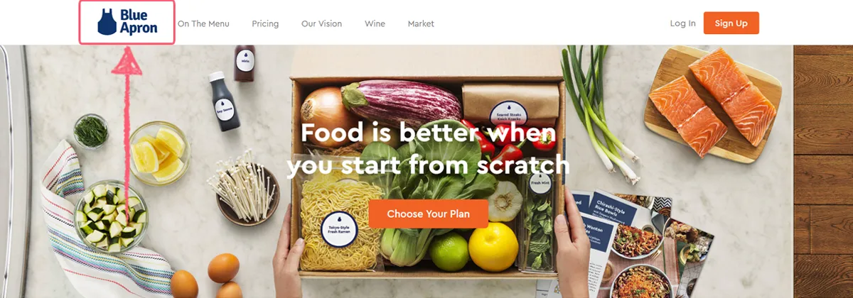 best home page - blue apron branding
