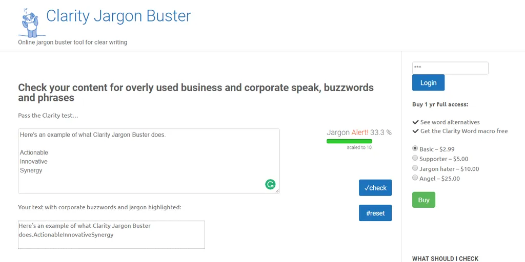 best home page - clarity jargon buster