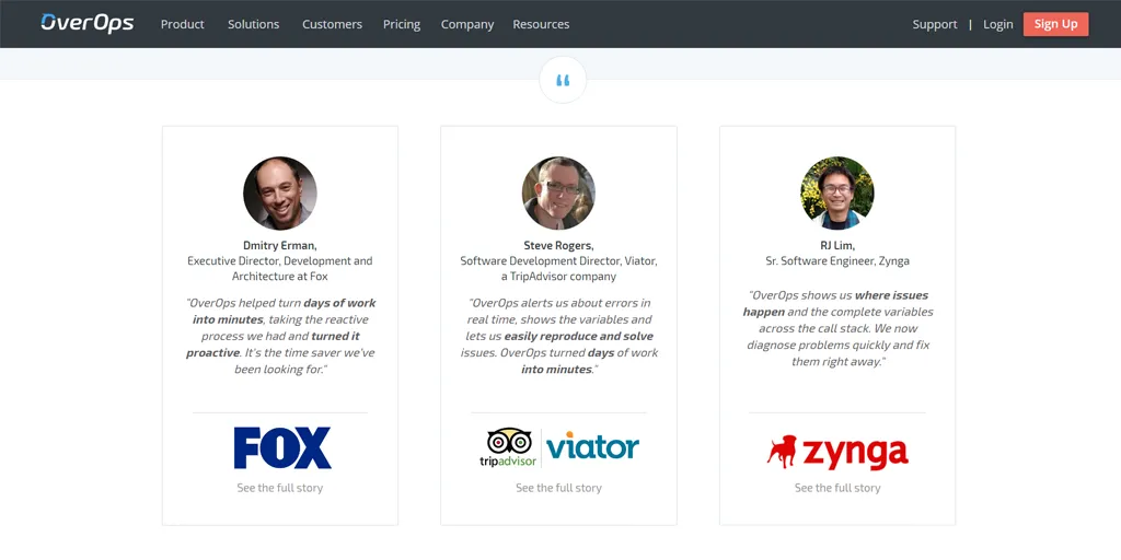 best home page - overops social proof example