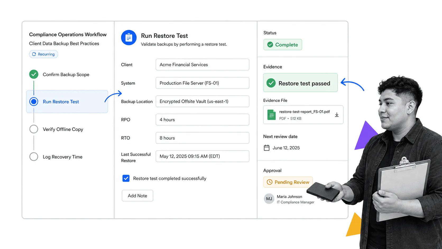 Process Street workflow screen for Client Data Backup Best Practices