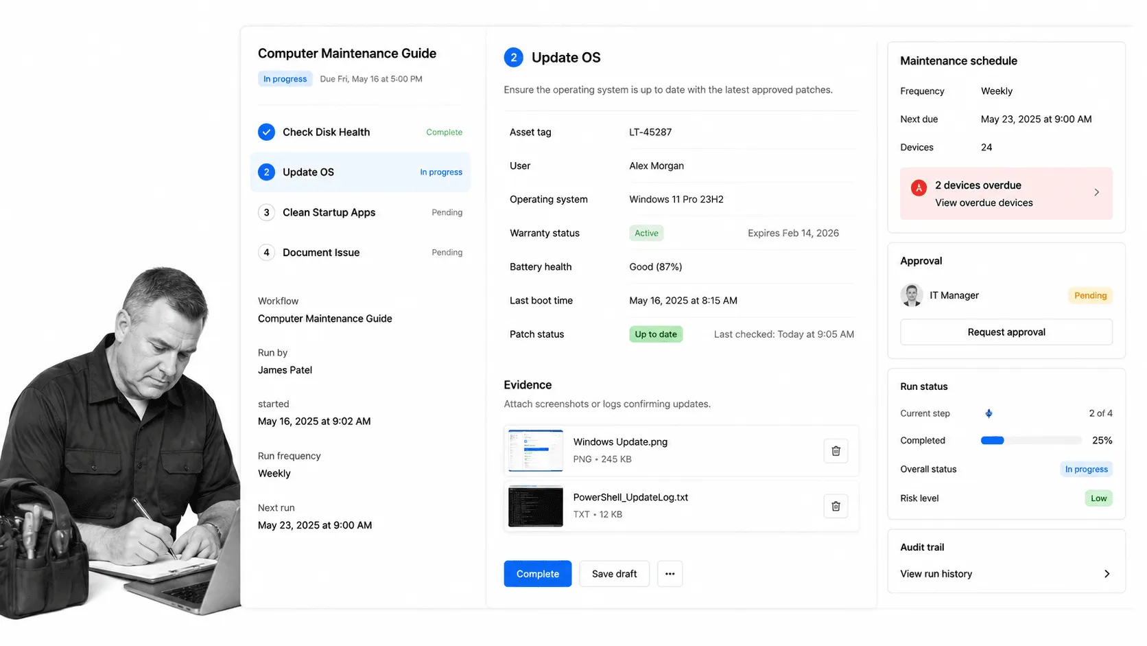 Process Street workflow screen for Computer Maintenance Guide