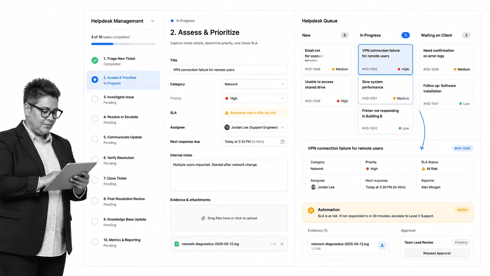 Process Street workflow screen for Helpdesk Management