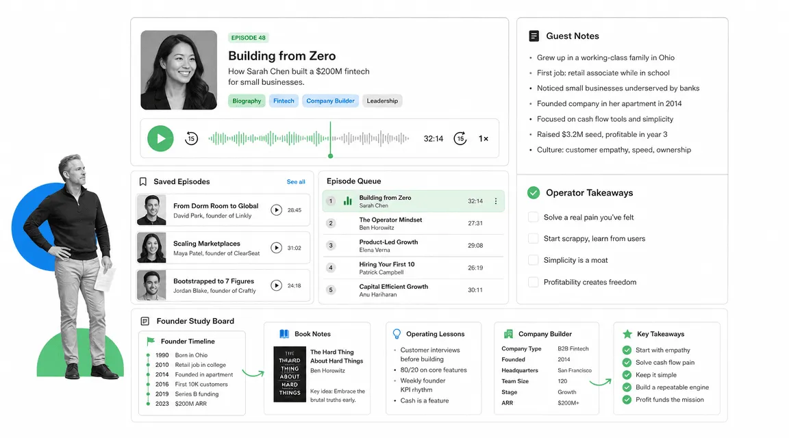 Founders podcast recommendation interface