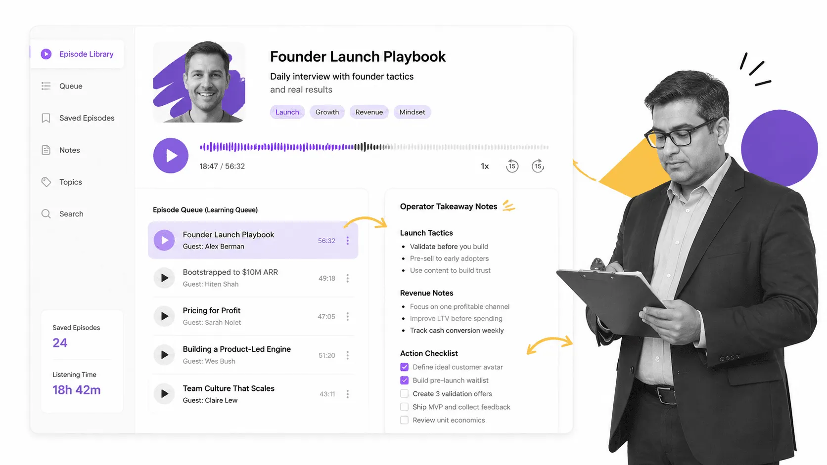 Entrepreneurs On Fire podcast recommendation interface