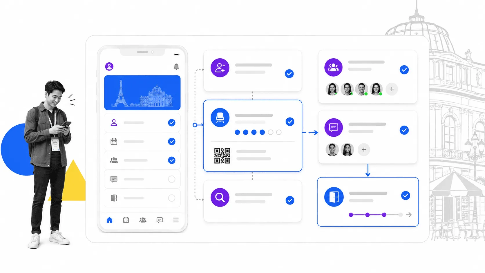 SaaStr Europa conference check-in workflow visual