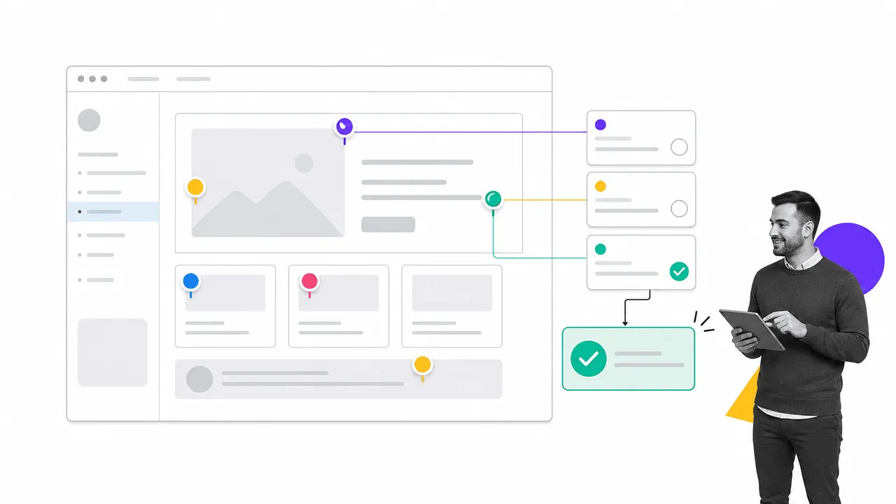 Visual collaboration canvas with comments and reviewer queue