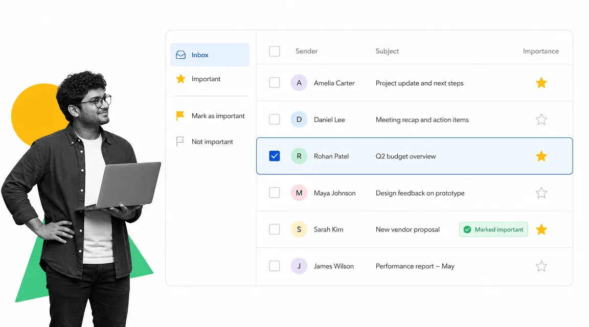 Gmail tip 9 inline visual showing a focused email productivity surface with a black and white operator.