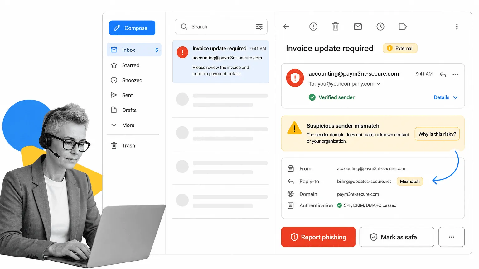 Gmail tip 13 inline visual showing a focused email productivity surface with a black and white operator.