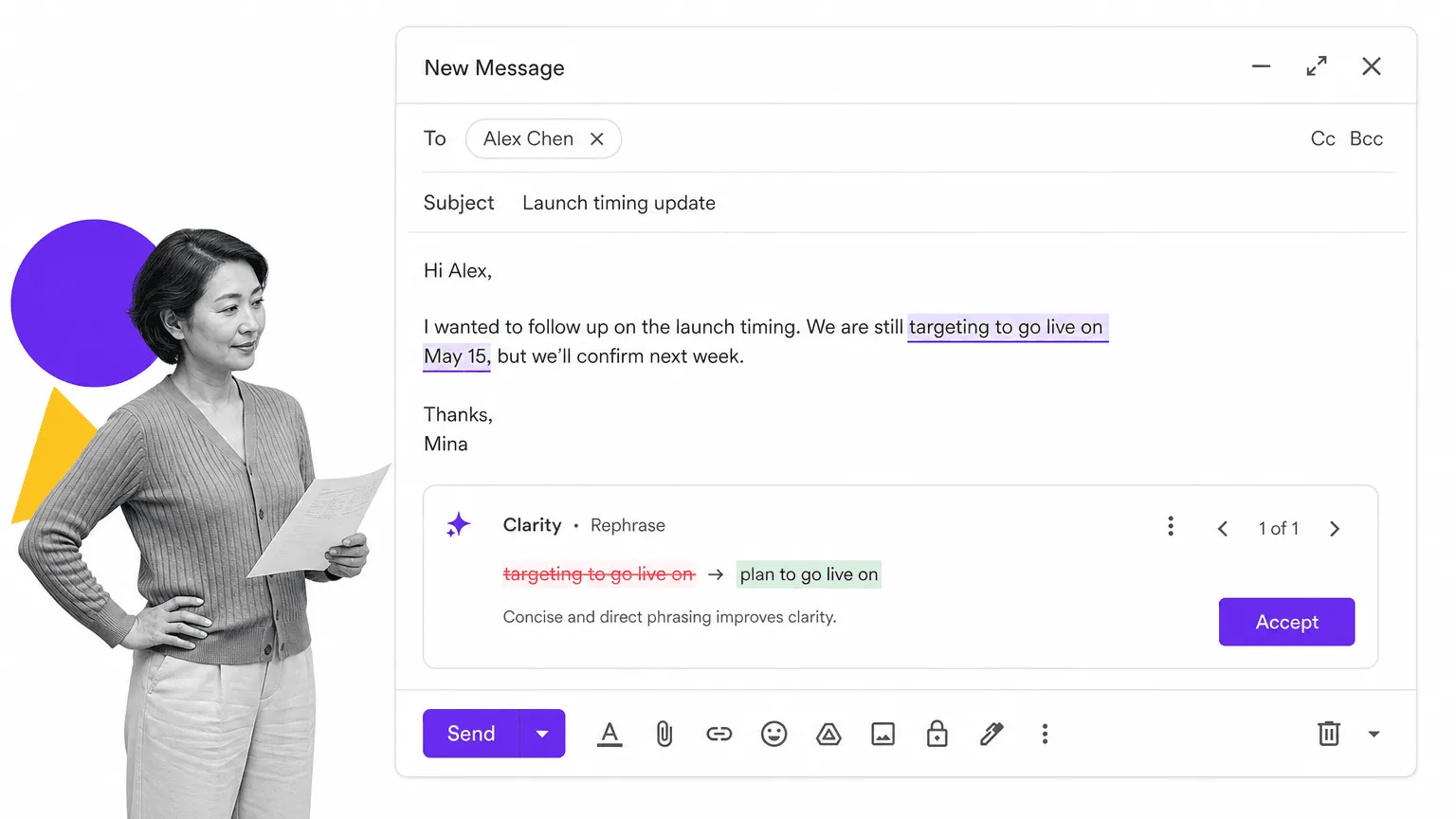 Gmail tip 20 inline visual showing a focused email productivity surface with a black and white operator.