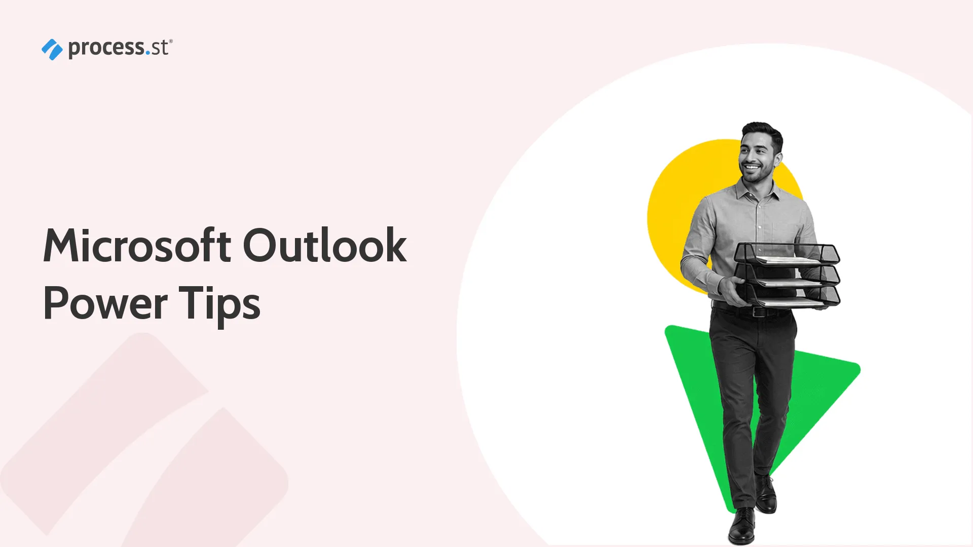 Microsoft Outlook tips header showing a person carrying an organized inbox tray