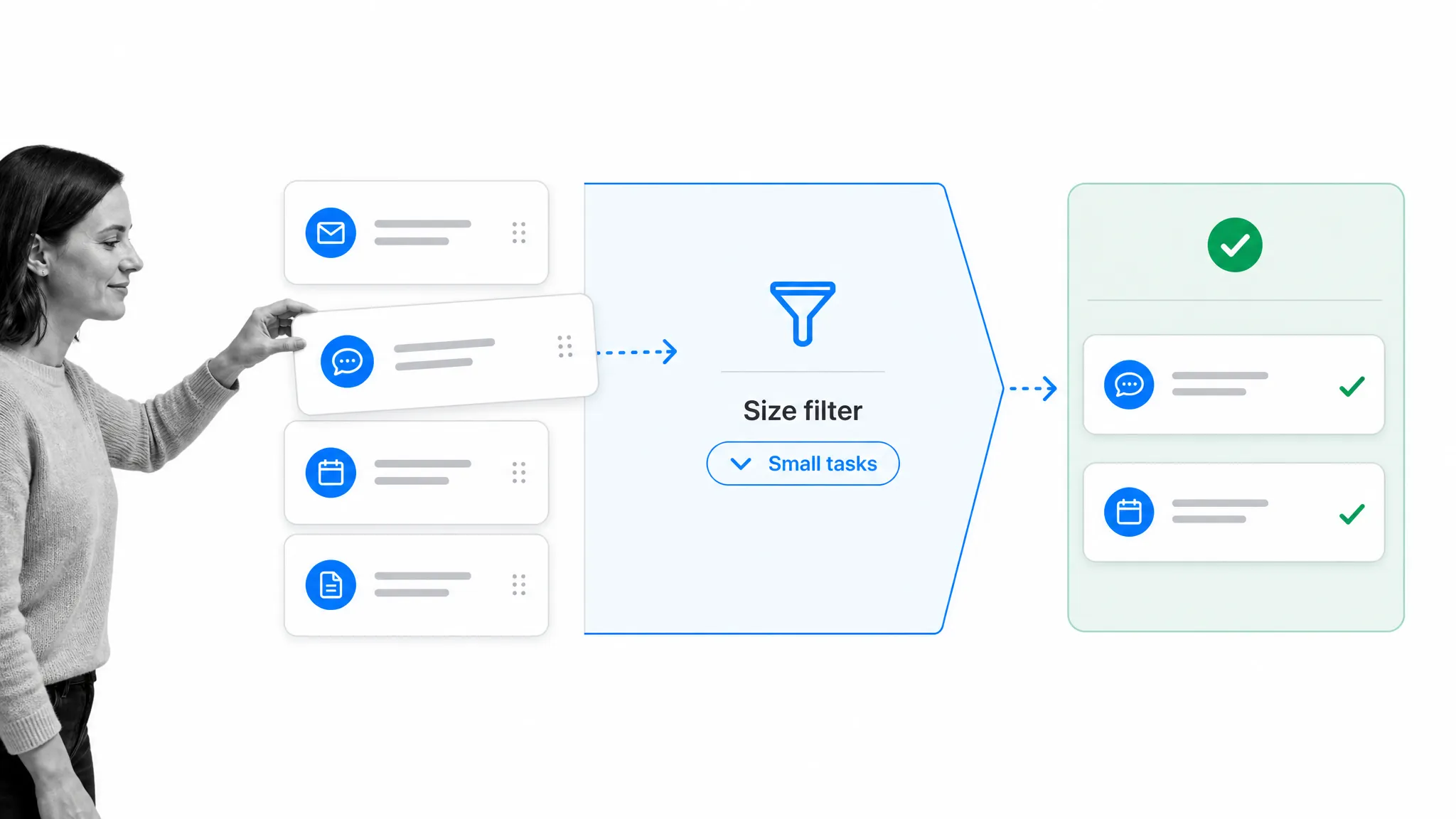 A professional sorting small tasks into a quick-wins workflow