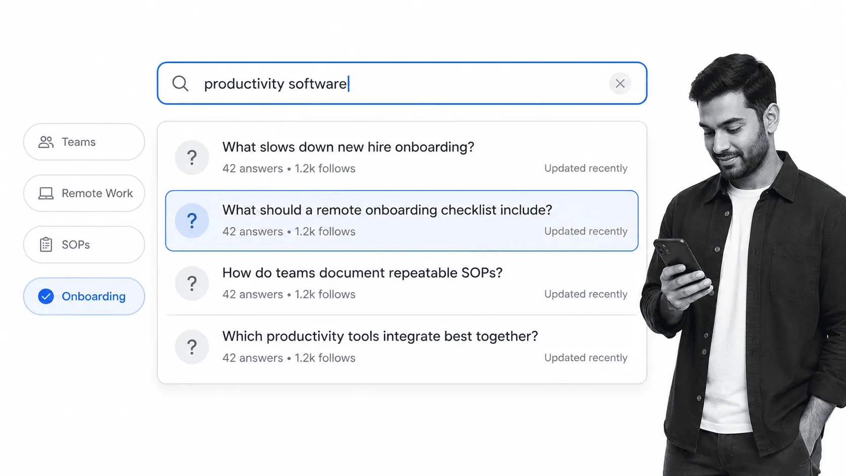 No-logo question search suggestions showing customer questions related to a product topic