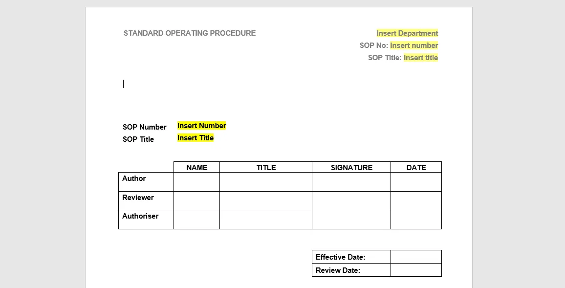 hospital SOP Templates
