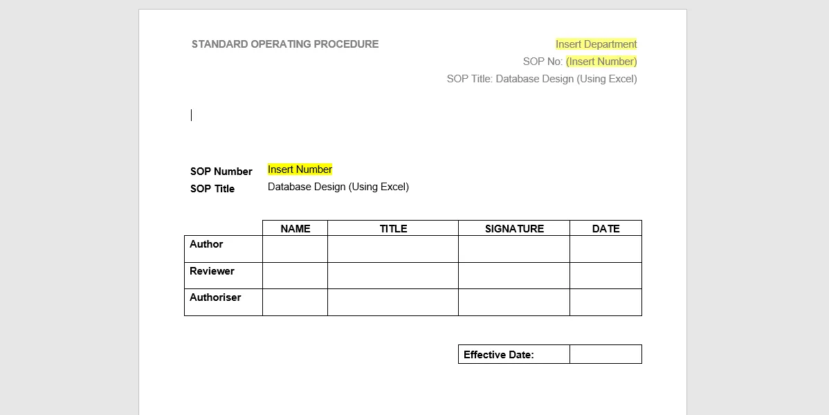 standard operating procedure template sop template