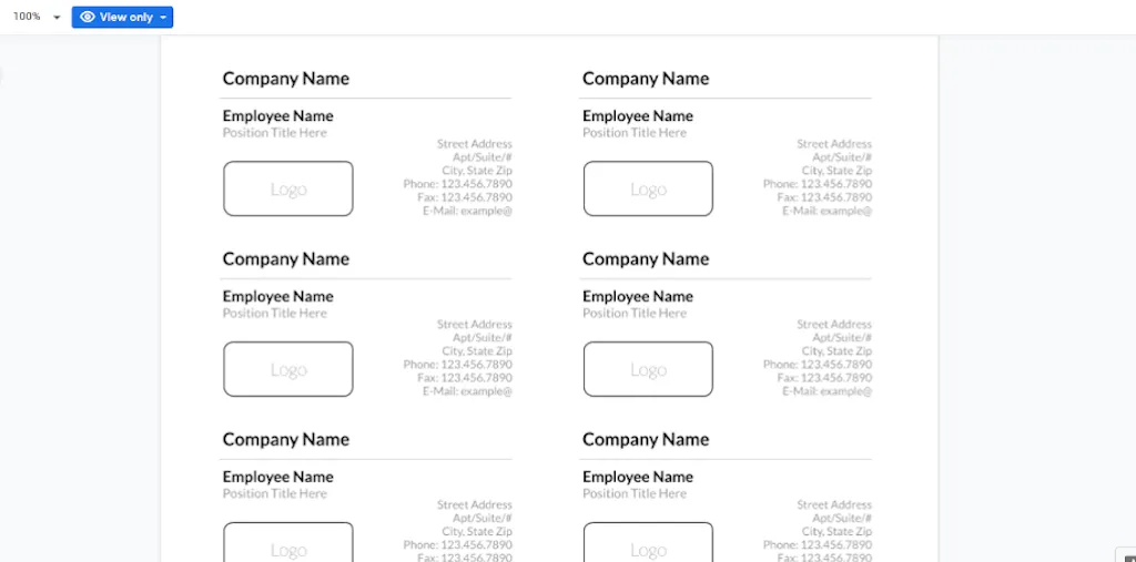 Google Docs Templates - Basic Business Card