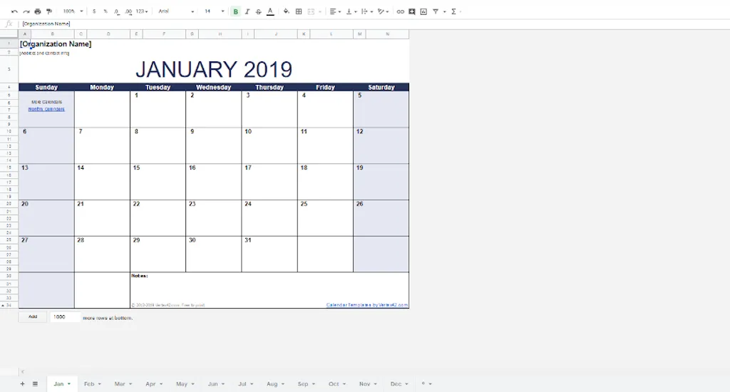 Google Docs Templates - Monthly calendar