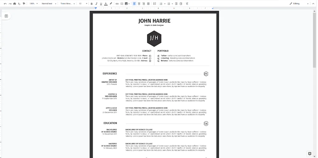 Google Docs templates - Clean CV