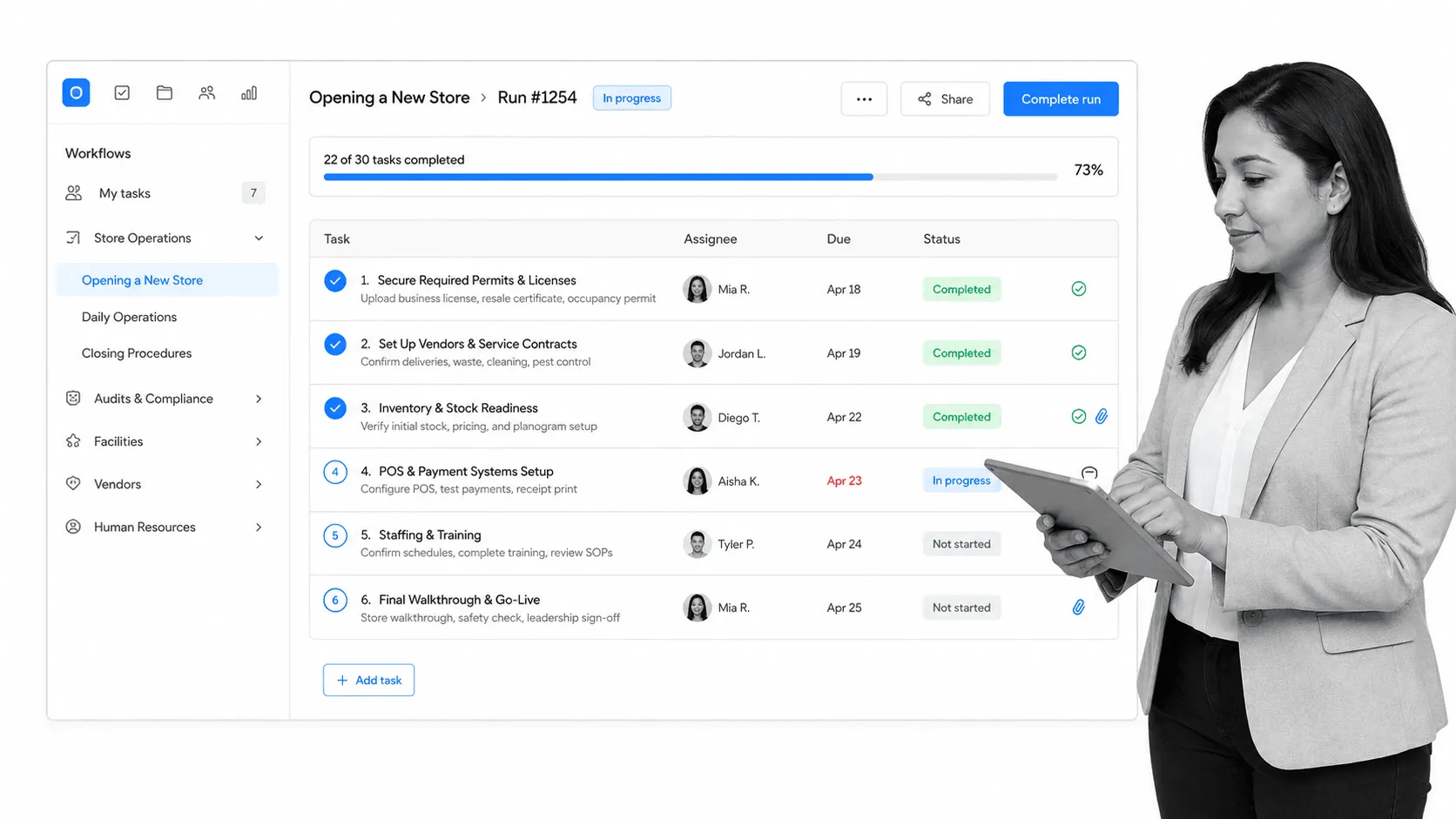 Retail store opening checklist workflow surface