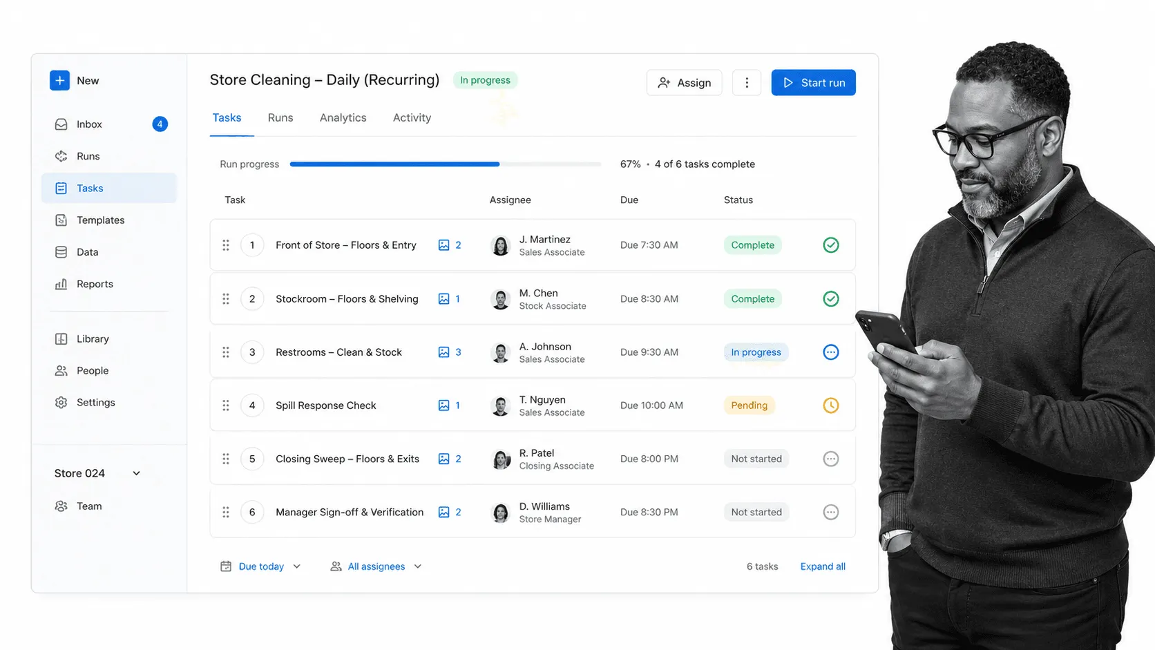 Retail store cleaning checklist workflow surface
